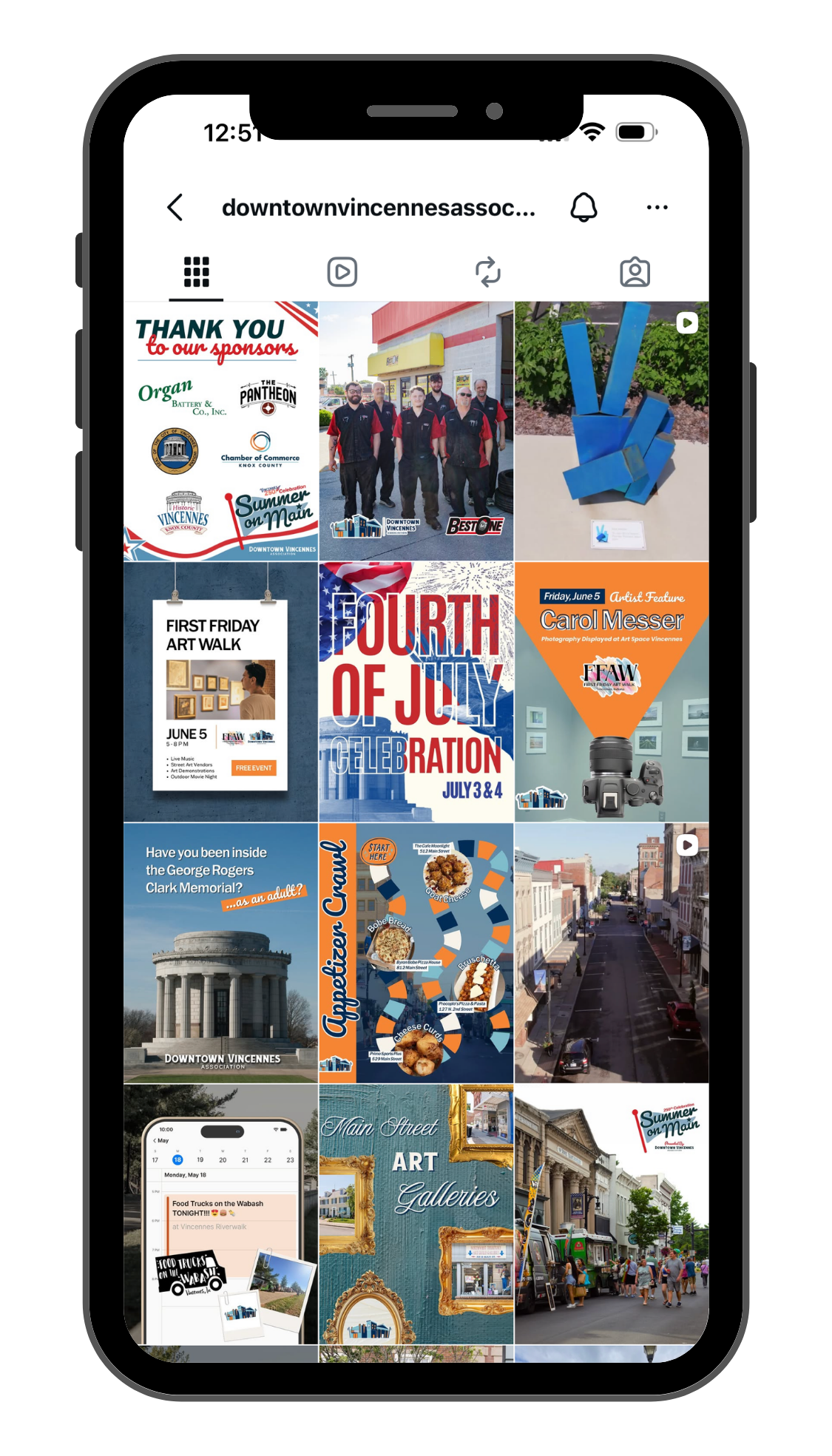 Downtown Vincennes Association Instagram Grid and Social Media Management by Ice Design Studio